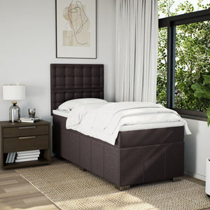 Κρεβάτι Boxspring με Στρώμα Σκούρο Καφέ 90x190 εκ. Υφασμάτινο - Pakobazaar