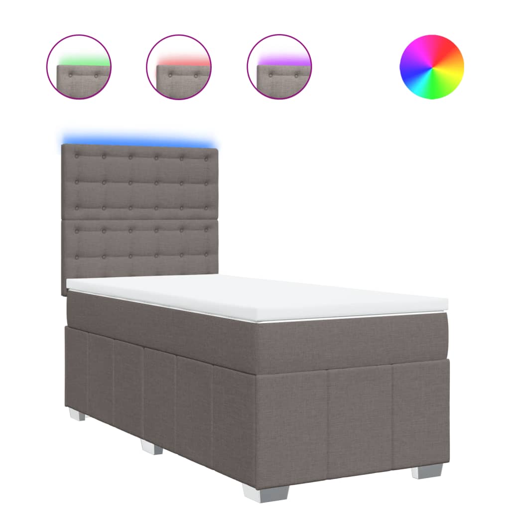 Κρεβάτι Boxspring με Στρώμα Taupe 90x190 εκ.Υφασμάτινο - Pakobazaar