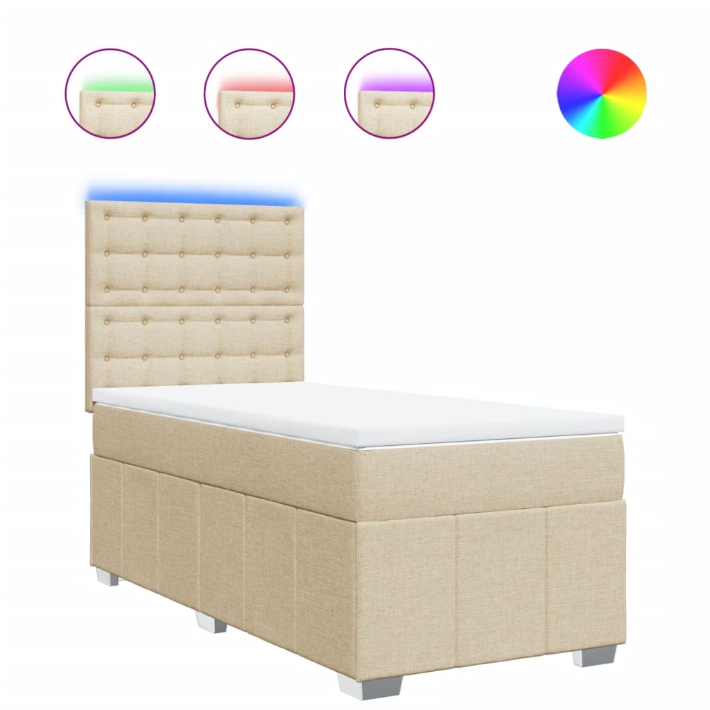Κρεβάτι Boxspring με Στρώμα Κρεμ 90x190 εκ.Υφασμάτινο - Pakobazaar