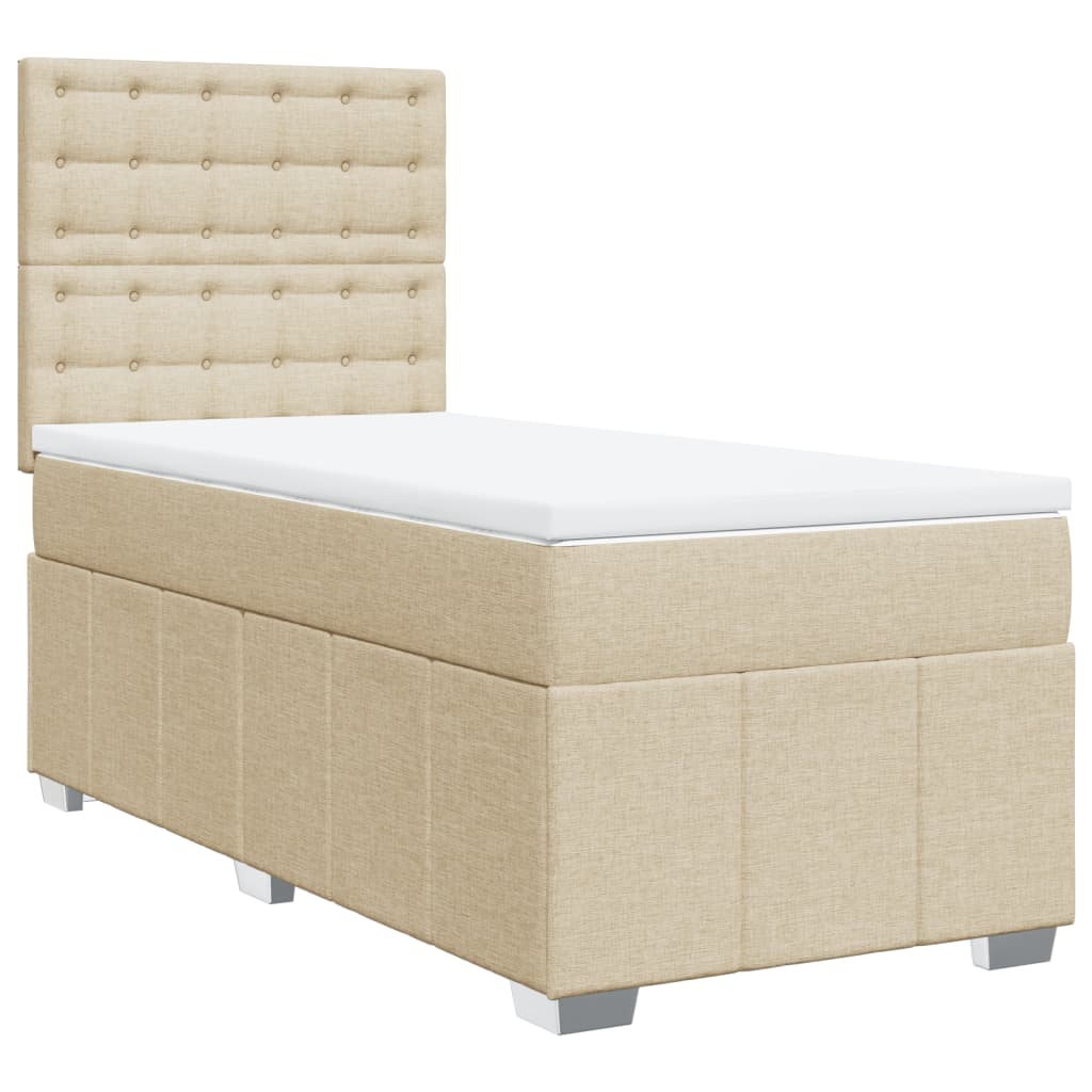 Κρεβάτι Boxspring με Στρώμα Κρεμ 90x190 εκ.Υφασμάτινο - Pakobazaar
