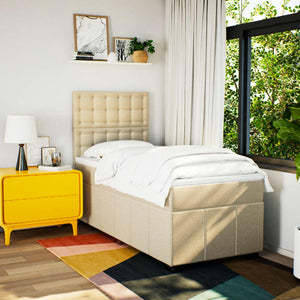 Κρεβάτι Boxspring με Στρώμα Κρεμ 90x190 εκ.Υφασμάτινο - Pakobazaar
