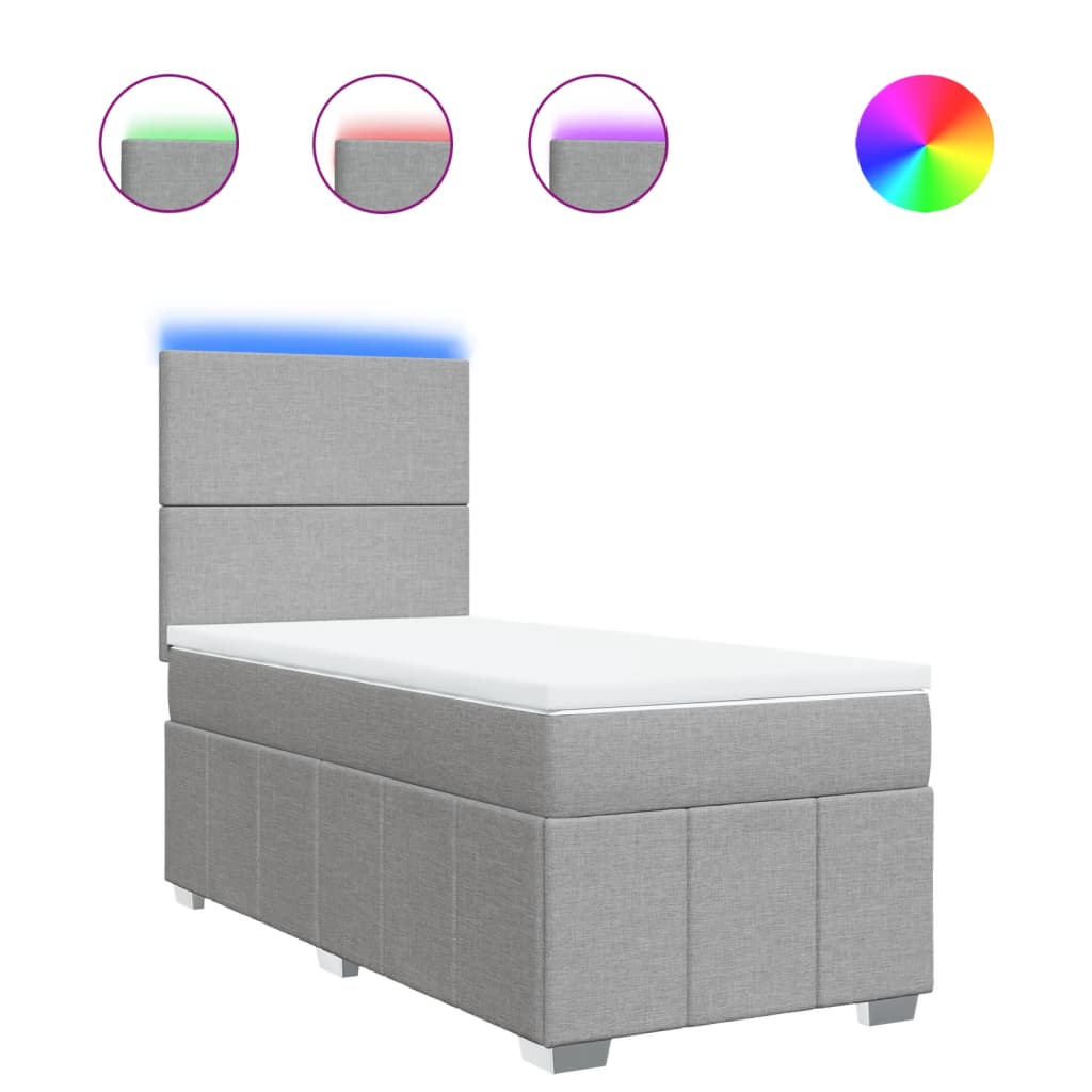 Κρεβάτι Boxspring με Στρώμα Ανοιχτό Γκρι 90x200 εκ. Υφασμάτινο - Pakobazaar