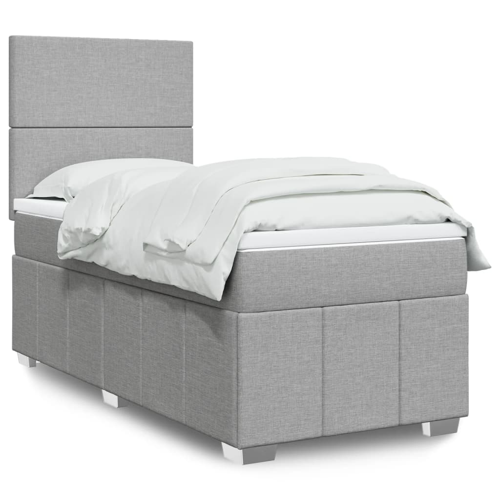Κρεβάτι Boxspring με Στρώμα Ανοιχτό Γκρι 90x200 εκ. Υφασμάτινο - Pakobazaar