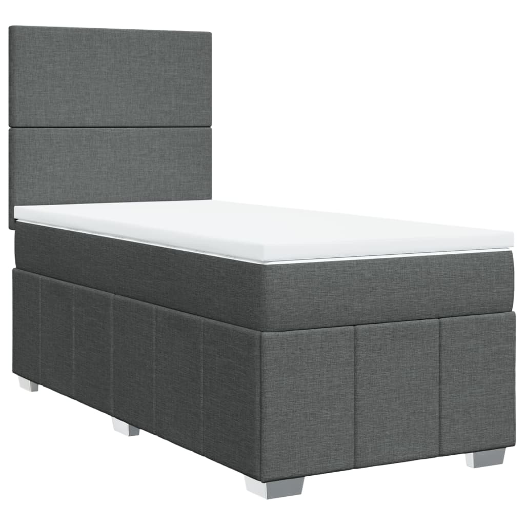 Κρεβάτι Boxspring με Στρώμα Σκούρο Γκρι 90x200 εκ. Υφασμάτινο - Pakobazaar