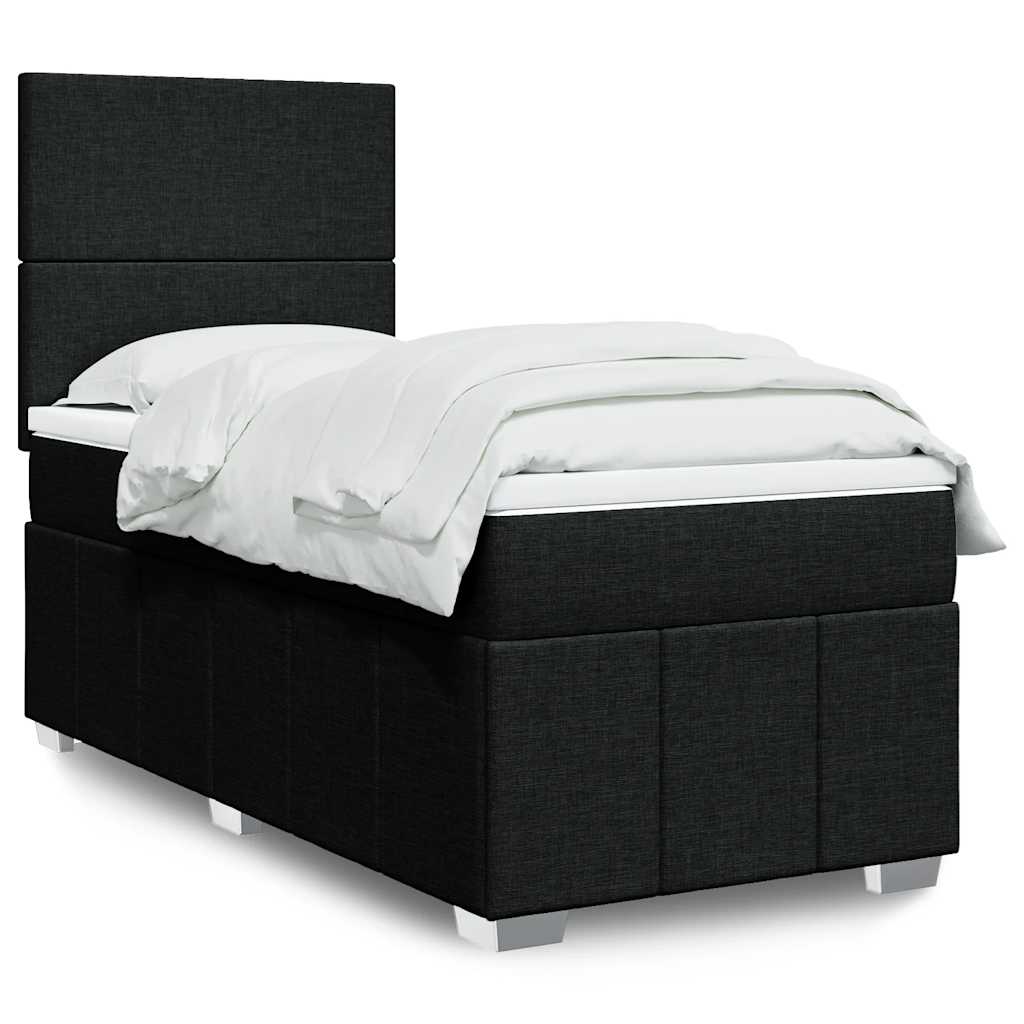 Κρεβάτι Boxspring με Στρώμα Μαύρο 90x200 εκ. Υφασμάτινο