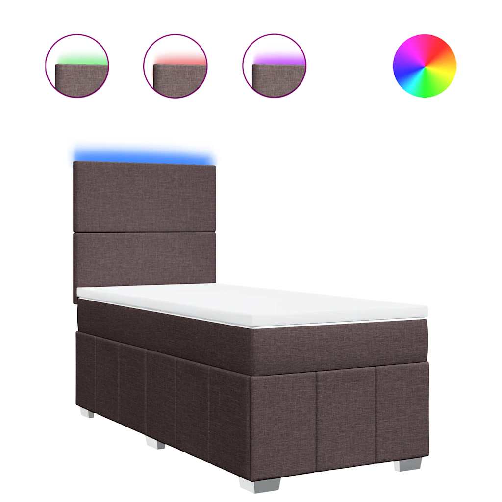 Κρεβάτι Boxspring με Στρώμα Σκούρο Καφέ 90x200 εκ. Υφασμάτινο - Pakobazaar