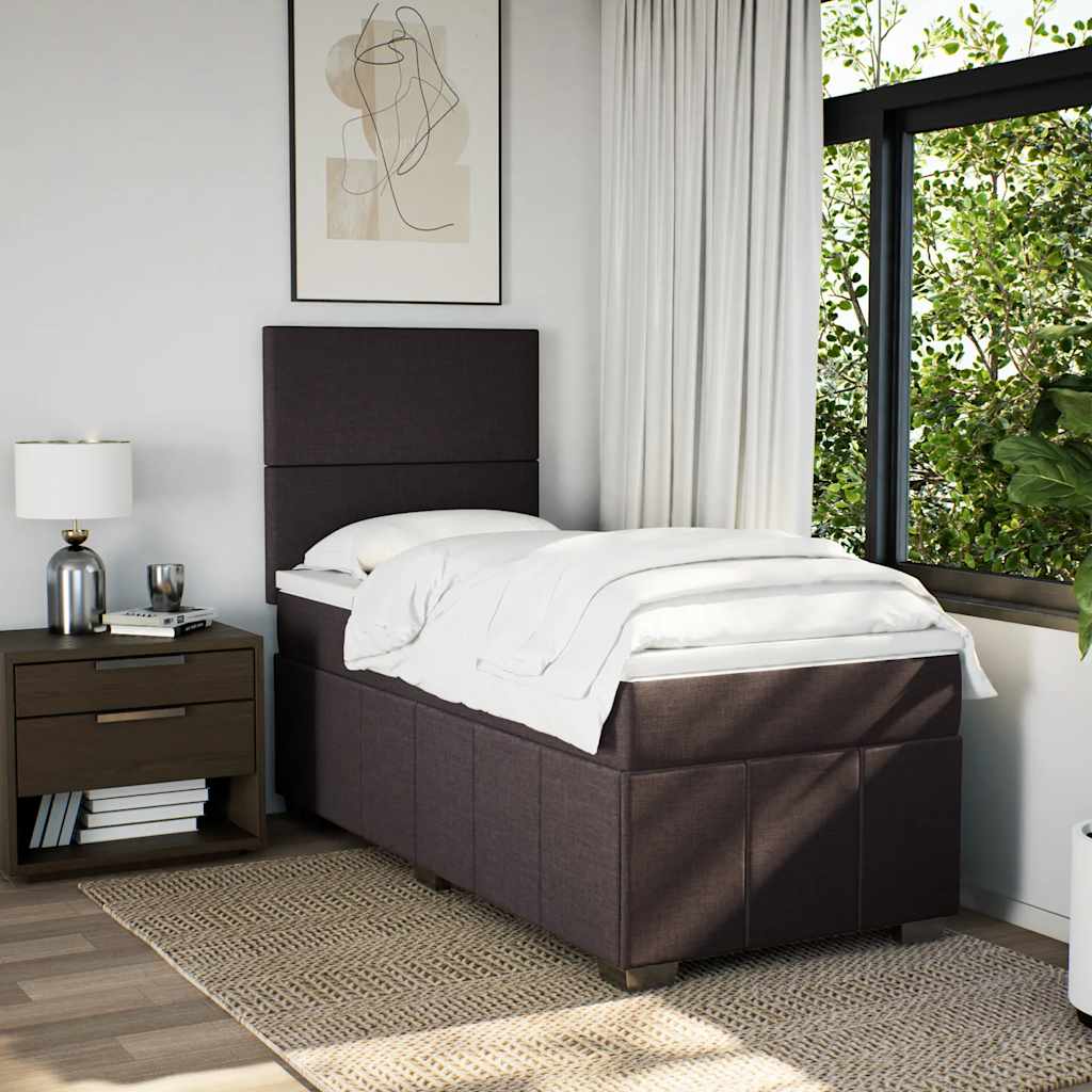 Κρεβάτι Boxspring με Στρώμα Σκούρο Καφέ 90x200 εκ. Υφασμάτινο - Pakobazaar