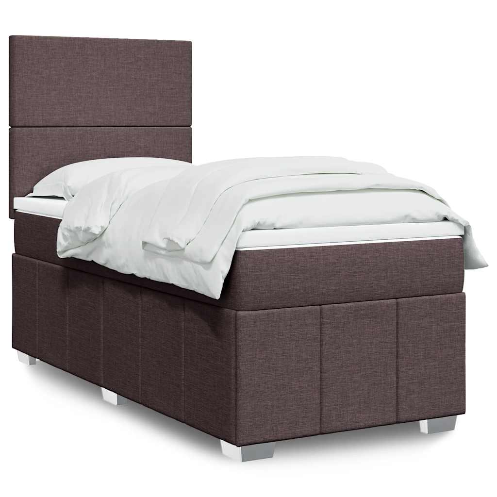 Κρεβάτι Boxspring με Στρώμα Σκούρο Καφέ 90x200 εκ. Υφασμάτινο - Pakobazaar