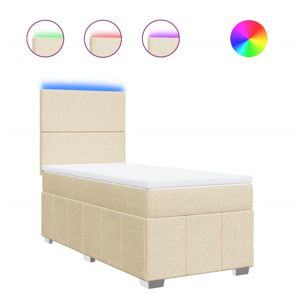 Κρεβάτι Boxspring με Στρώμα Κρεμ 90x200 εκ.Υφασμάτινο - Pakobazaar