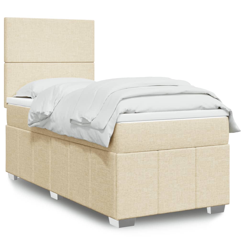 Κρεβάτι Boxspring με Στρώμα Κρεμ 90x200 εκ.Υφασμάτινο - Pakobazaar