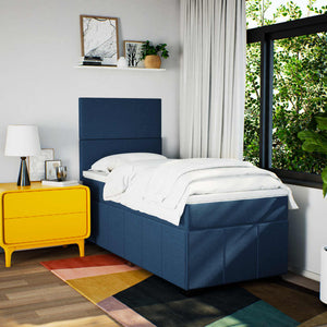 Κρεβάτι Boxspring με Στρώμα Μπλε 90x200 εκ.Υφασμάτινο - Pakobazaar