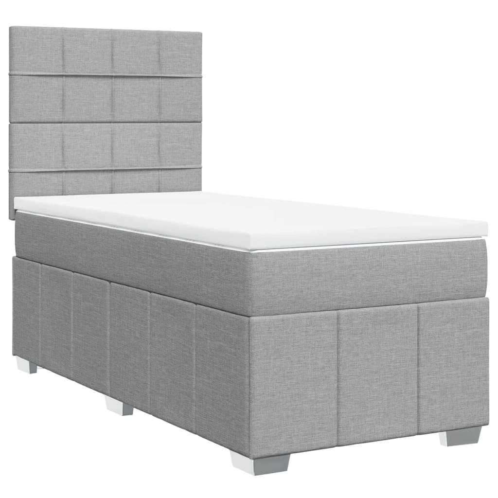 Κρεβάτι Boxspring με Στρώμα Ανοιχτό Γκρι 90x200 εκ. Υφασμάτινο - Pakobazaar
