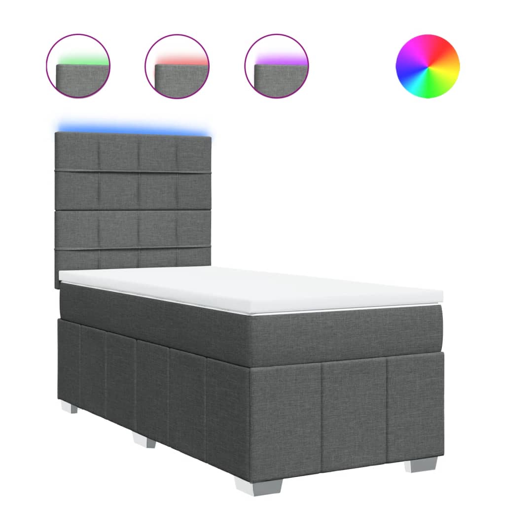 Κρεβάτι Boxspring με Στρώμα Σκούρο Γκρι 90x200 εκ. Υφασμάτινο - Pakobazaar