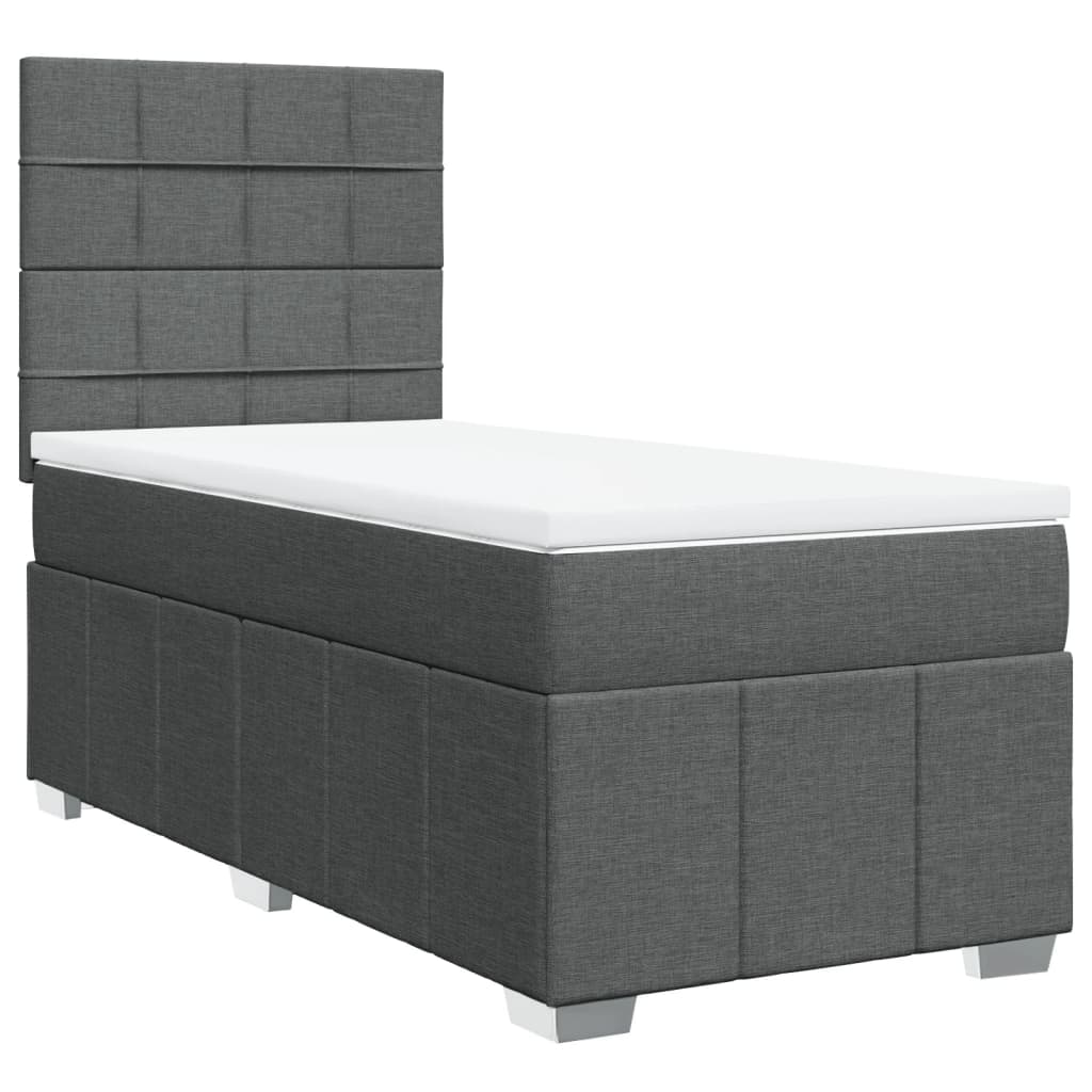 Κρεβάτι Boxspring με Στρώμα Σκούρο Γκρι 90x200 εκ. Υφασμάτινο - Pakobazaar
