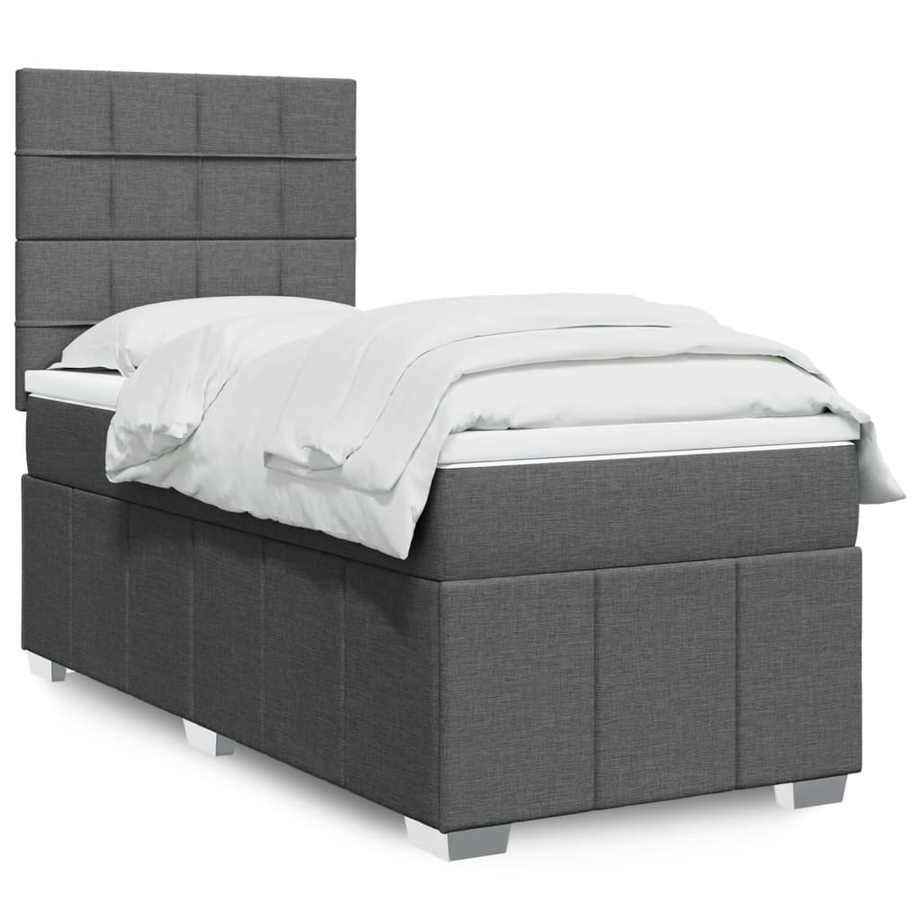 Κρεβάτι Boxspring με Στρώμα Σκούρο Γκρι 90x200 εκ. Υφασμάτινο - Pakobazaar