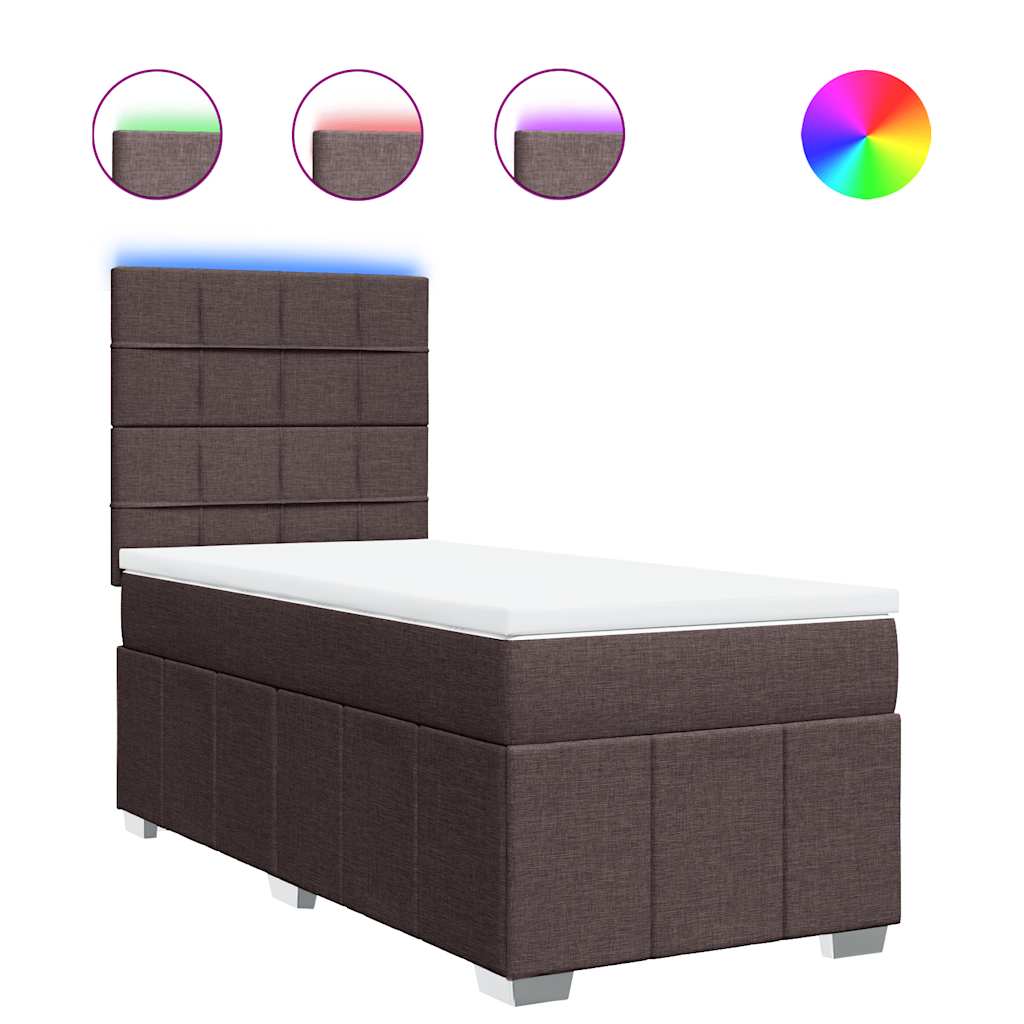 Κρεβάτι Boxspring με Στρώμα Σκούρο Καφέ 90x200 εκ. Υφασμάτινο - Pakobazaar