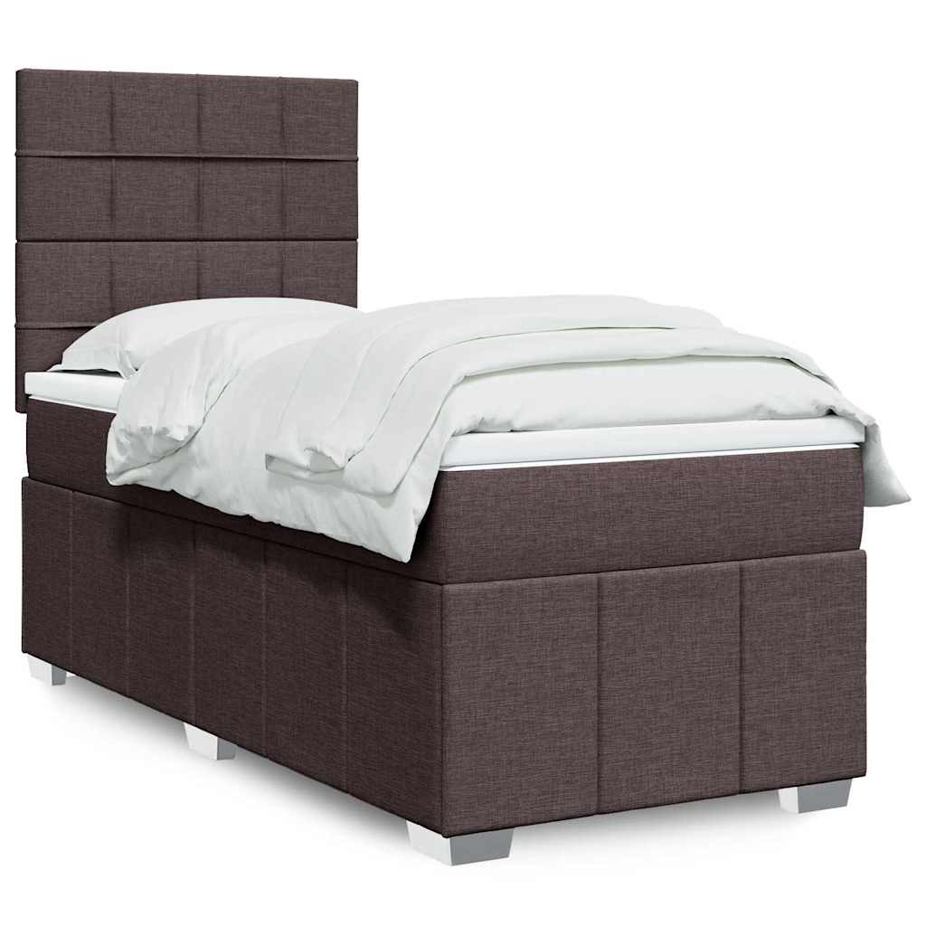 Κρεβάτι Boxspring με Στρώμα Σκούρο Καφέ 90x200 εκ. Υφασμάτινο - Pakobazaar
