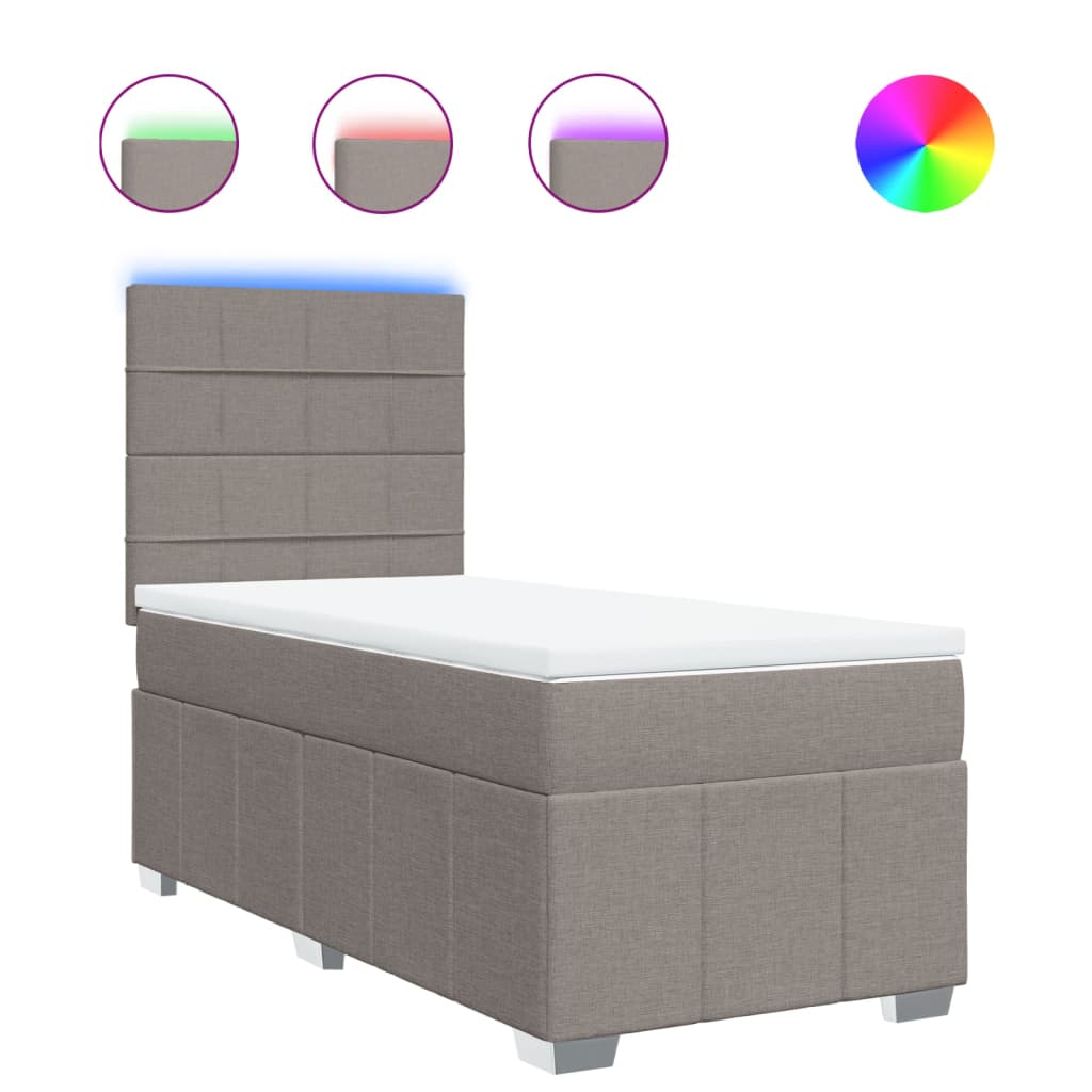 Κρεβάτι Boxspring με Στρώμα Taupe 90x200 εκ. Υφασμάτινο - Pakobazaar