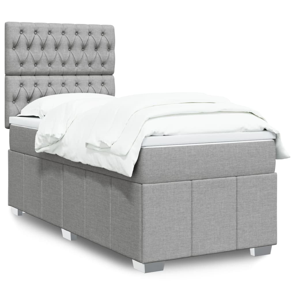 Κρεβάτι Boxspring με Στρώμα Ανοιχτό Γκρι 90x200 εκ. Υφασμάτινο - Pakobazaar