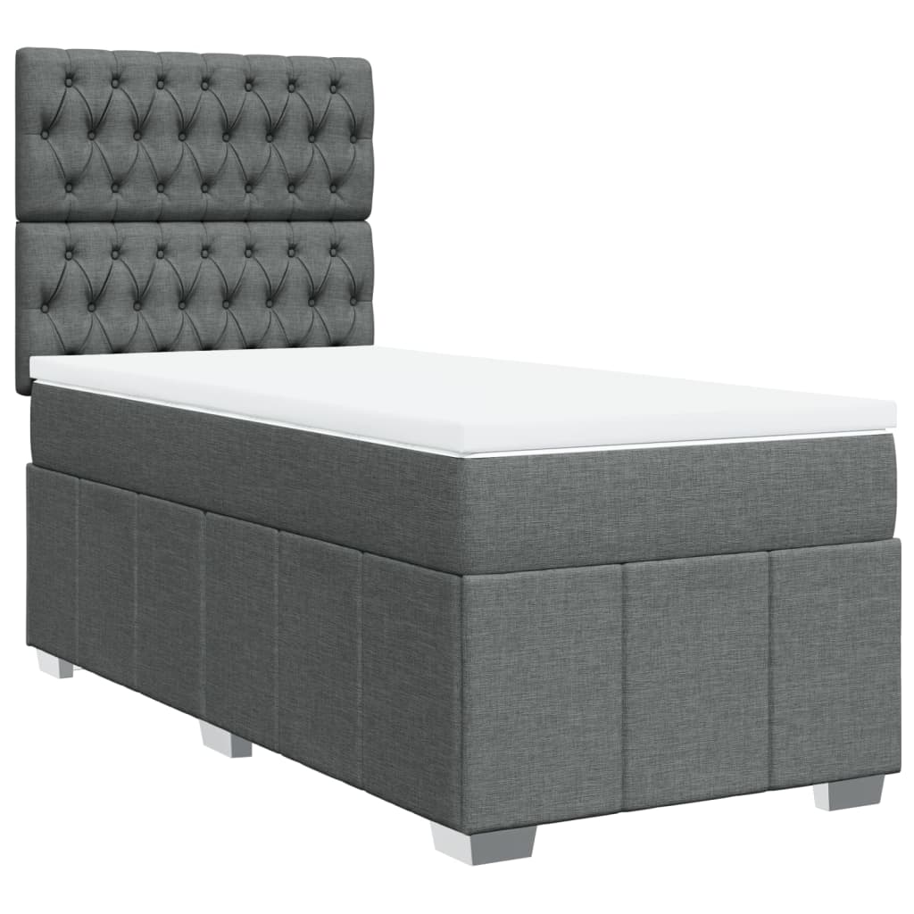 Κρεβάτι Boxspring με Στρώμα Σκούρο Γκρι 90x200 εκ. Υφασμάτινο - Pakobazaar