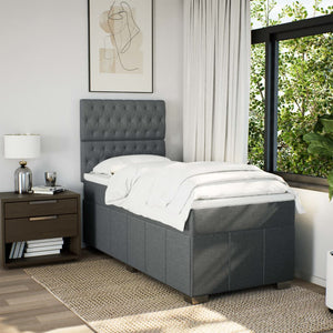 Κρεβάτι Boxspring με Στρώμα Σκούρο Γκρι 90x200 εκ. Υφασμάτινο - Pakobazaar