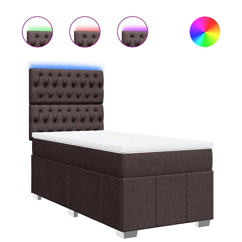 Κρεβάτι Boxspring με Στρώμα Σκούρο Καφέ 90x200 εκ. Υφασμάτινο - Pakobazaar