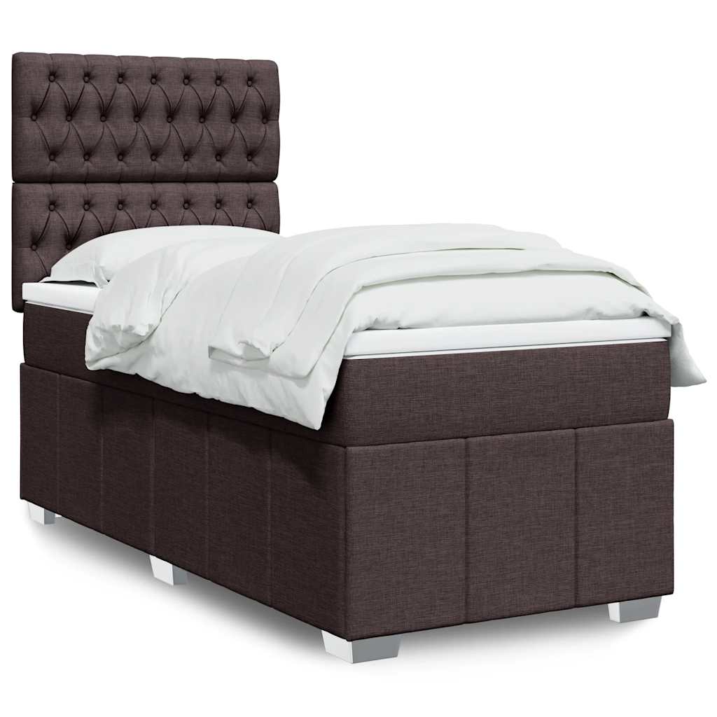 Κρεβάτι Boxspring με Στρώμα Σκούρο Καφέ 90x200 εκ. Υφασμάτινο - Pakobazaar