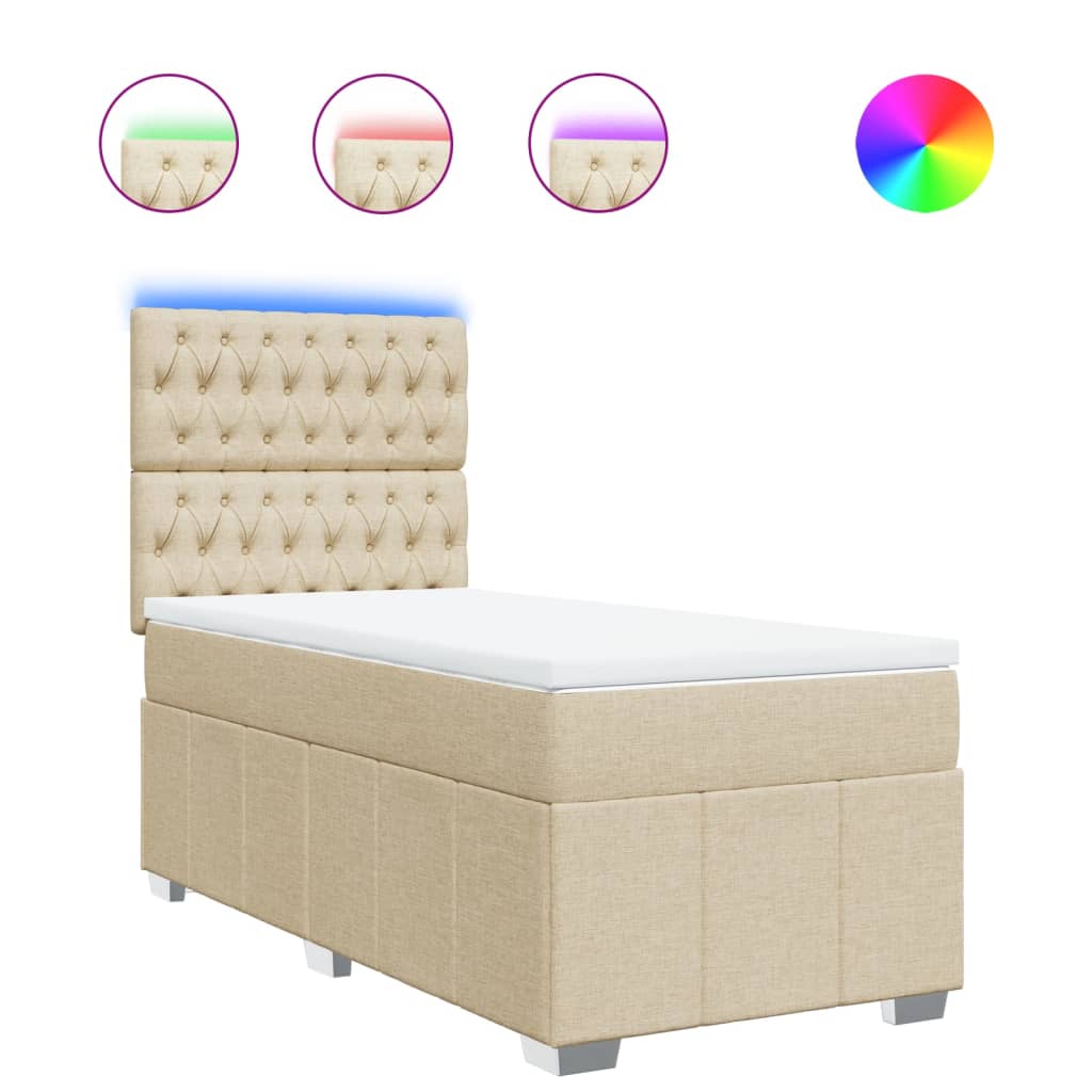 Κρεβάτι Boxspring με Στρώμα Κρεμ 90x200 εκ.Υφασμάτινο - Pakobazaar