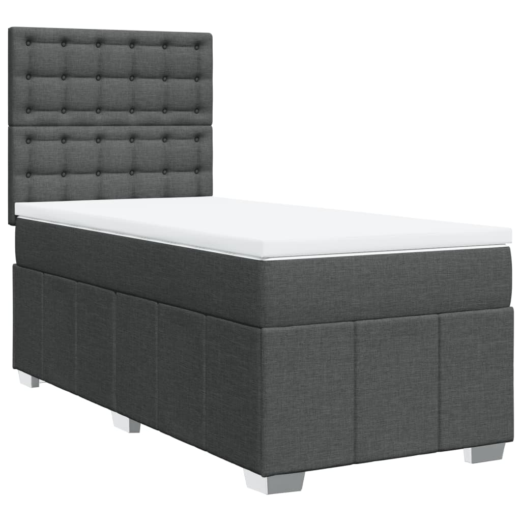 Κρεβάτι Boxspring με Στρώμα Σκούρο Γκρι 90x200 εκ. Υφασμάτινο - Pakobazaar
