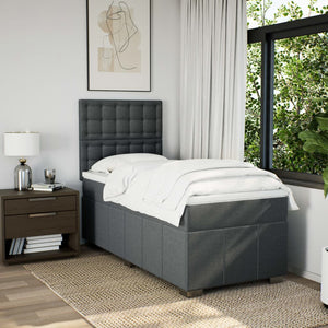 Κρεβάτι Boxspring με Στρώμα Σκούρο Γκρι 90x200 εκ. Υφασμάτινο - Pakobazaar