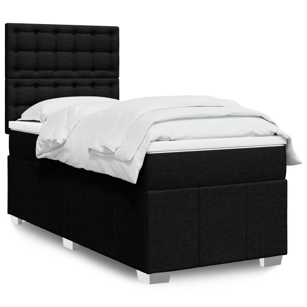 Κρεβάτι Boxspring με Στρώμα Μαύρο 90x200 εκ. Υφασμάτινο