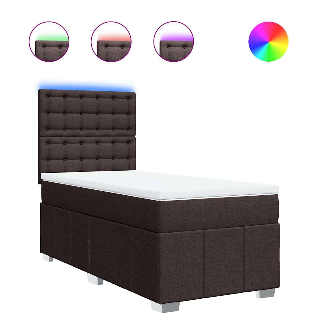 Κρεβάτι Boxspring με Στρώμα Σκούρο Καφέ 90x200 εκ. Υφασμάτινο - Pakobazaar