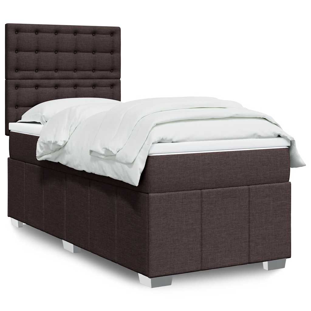 Κρεβάτι Boxspring με Στρώμα Σκούρο Καφέ 90x200 εκ. Υφασμάτινο - Pakobazaar