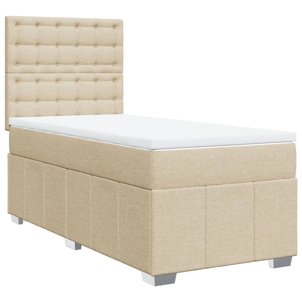Κρεβάτι Boxspring με Στρώμα Κρεμ 90x200 εκ.Υφασμάτινο - Pakobazaar