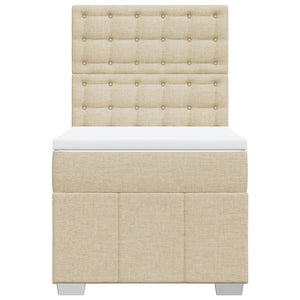 Κρεβάτι Boxspring με Στρώμα Κρεμ 90x200 εκ.Υφασμάτινο - Pakobazaar
