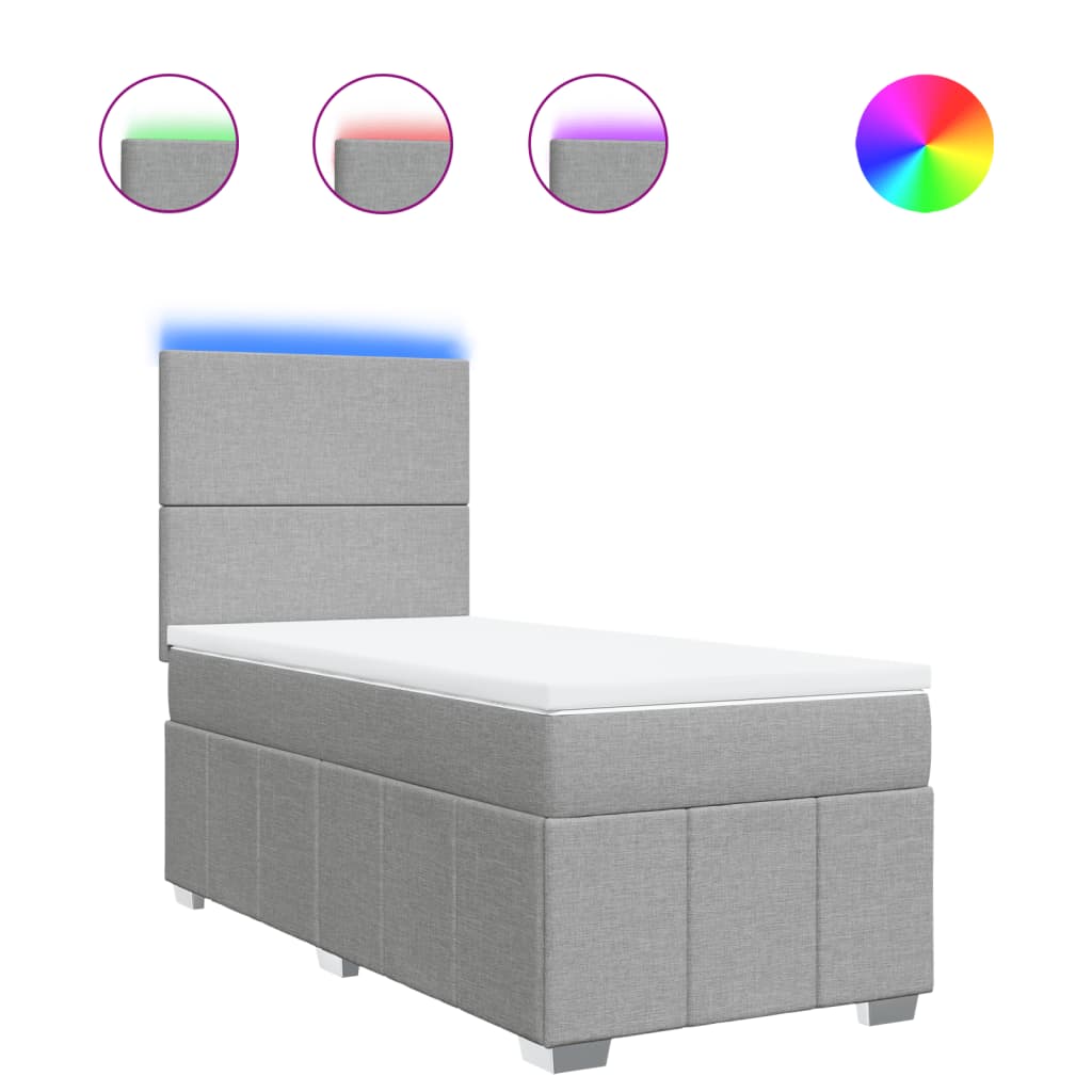 Κρεβάτι Boxspring με Στρώμα Ανοιχτό Γκρι 100x200 εκ. Υφασμάτινο - Pakobazaar