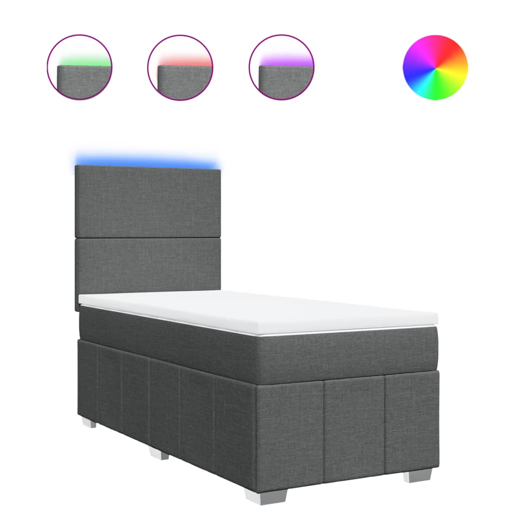 Κρεβάτι Boxspring με Στρώμα Σκούρο Γκρι 100x200 εκ. Υφασμάτινο - Pakobazaar