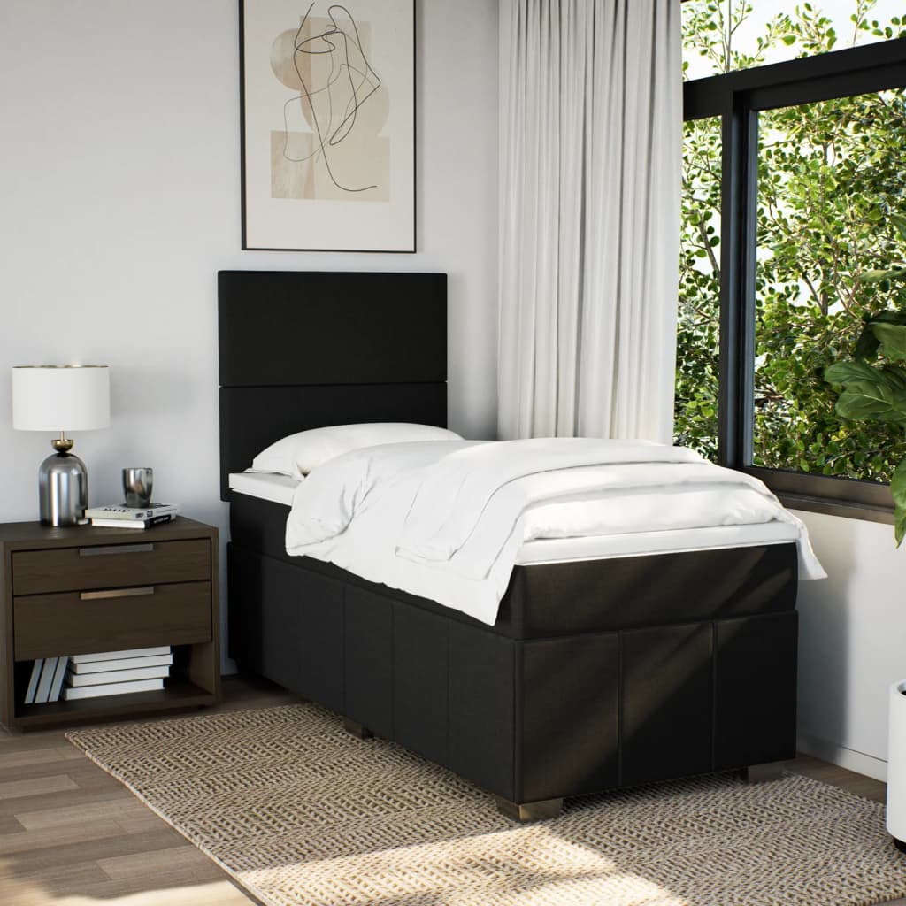 Κρεβάτι Boxspring με Στρώμα Μαύρο 100 x 200 εκ. Υφασμάτινο - Pakobazaar