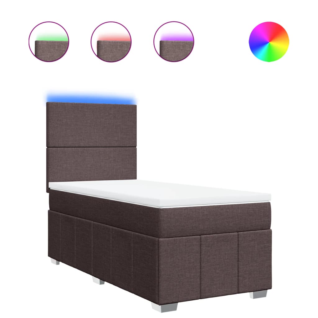 Κρεβάτι Boxspring με Στρώμα Σκούρο Καφέ 100x200 εκ. Υφασμάτινο - Pakobazaar
