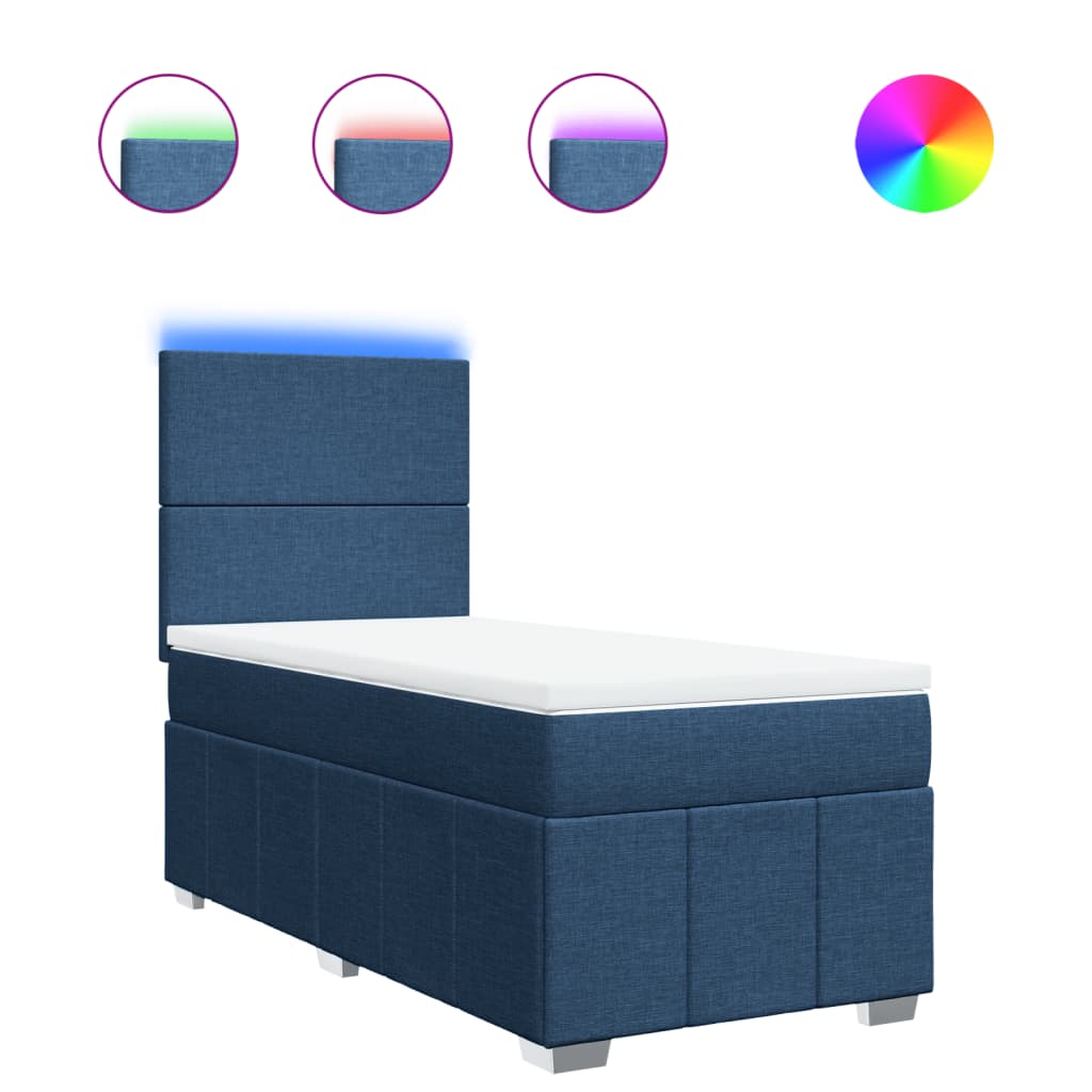 Κρεβάτι Boxspring με Στρώμα Μπλε 100 x 200 εκ. Υφασμάτινο - Pakobazaar