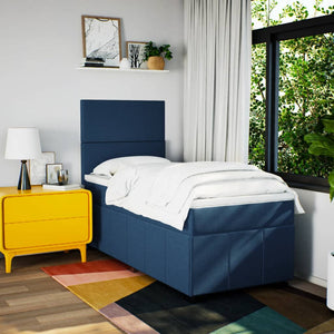 Κρεβάτι Boxspring με Στρώμα Μπλε 100 x 200 εκ. Υφασμάτινο - Pakobazaar