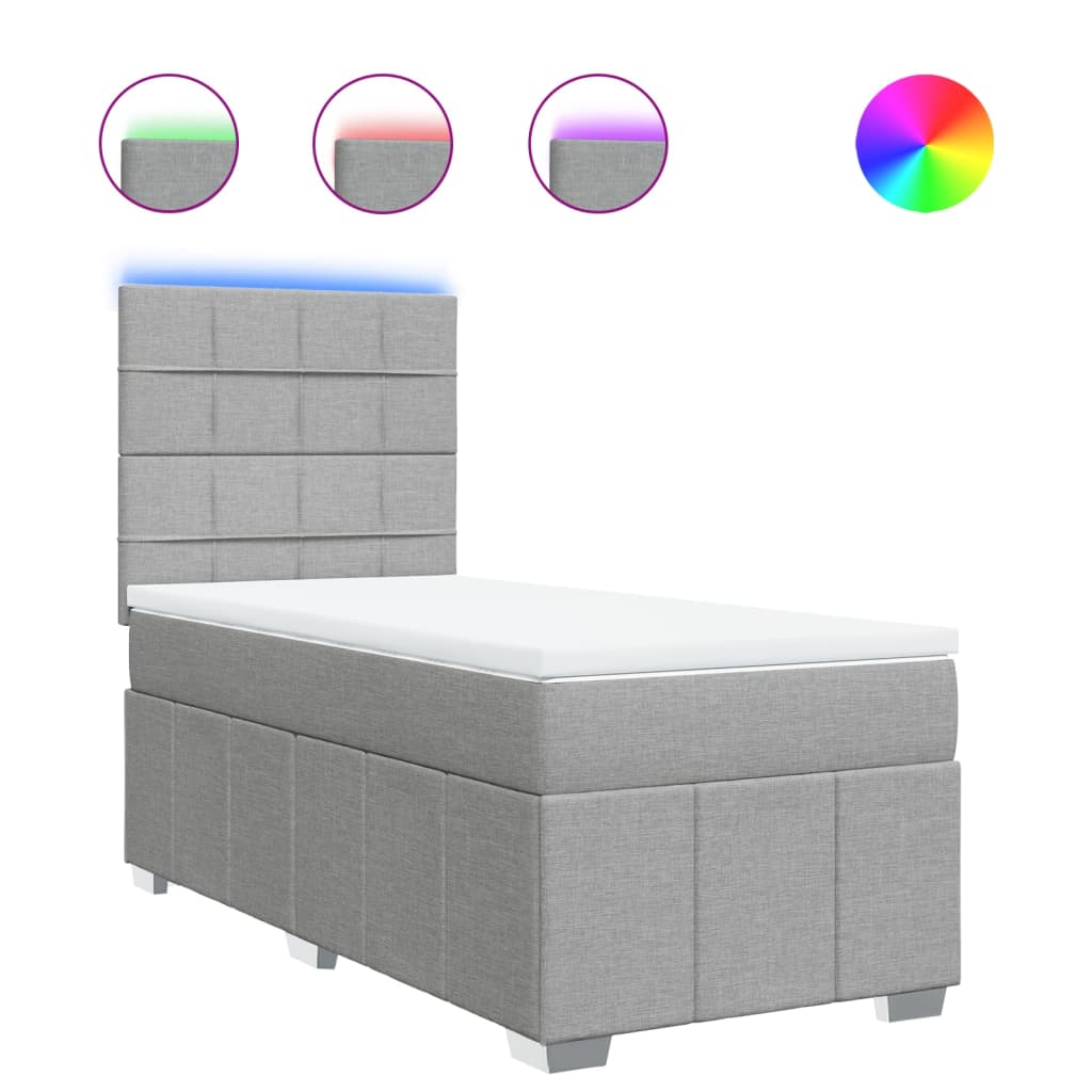 Κρεβάτι Boxspring με Στρώμα Ανοιχτό Γκρι 100x200 εκ. Υφασμάτινο - Pakobazaar