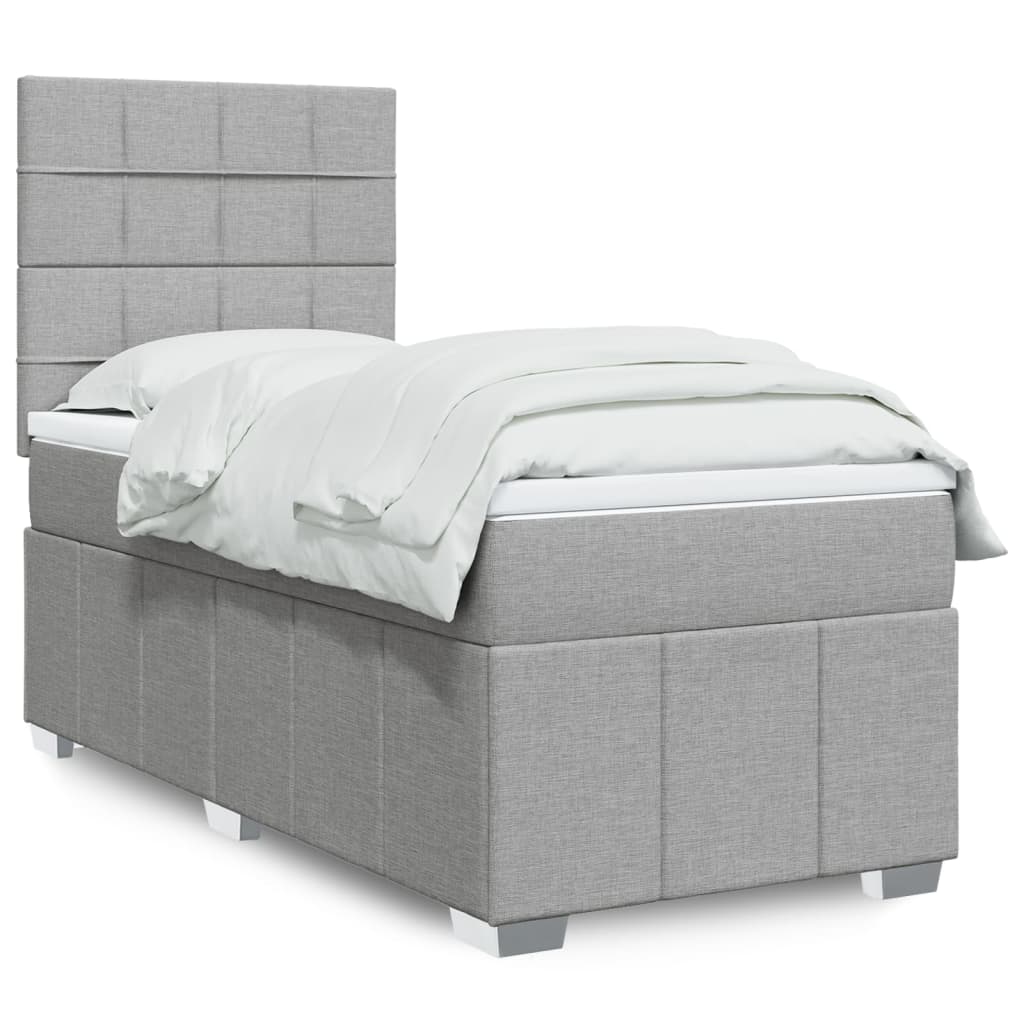 Κρεβάτι Boxspring με Στρώμα Ανοιχτό Γκρι 100x200 εκ. Υφασμάτινο - Pakobazaar