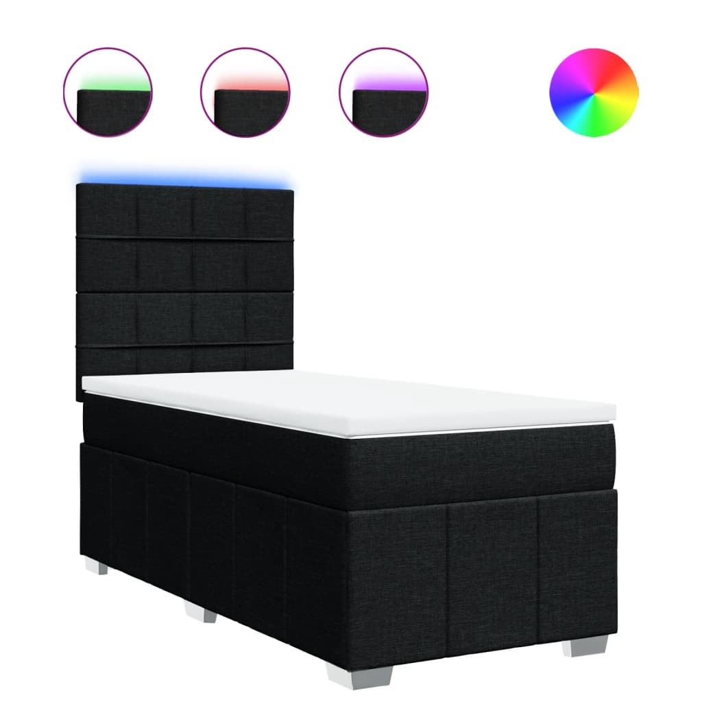 Κρεβάτι Boxspring με Στρώμα Μαύρο 100 x 200 εκ. Υφασμάτινο - Pakobazaar