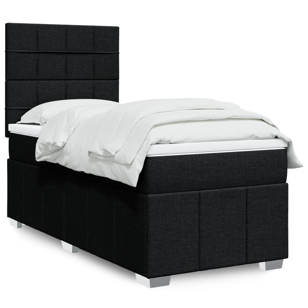 Κρεβάτι Boxspring με Στρώμα Μαύρο 100 x 200 εκ. Υφασμάτινο - Pakobazaar