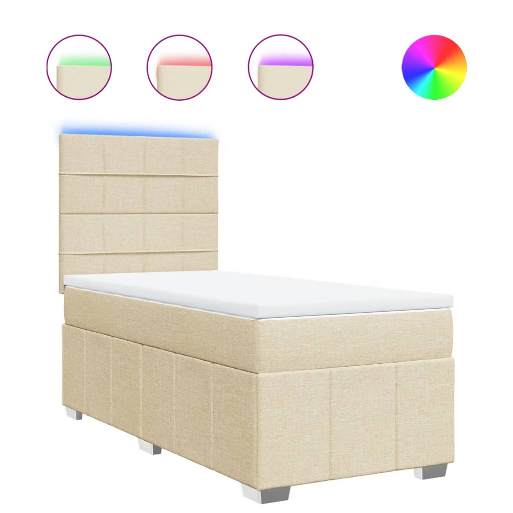 Κρεβάτι Boxspring με Στρώμα Κρεμ 100 x 200 εκ. Υφασμάτινο - Pakobazaar