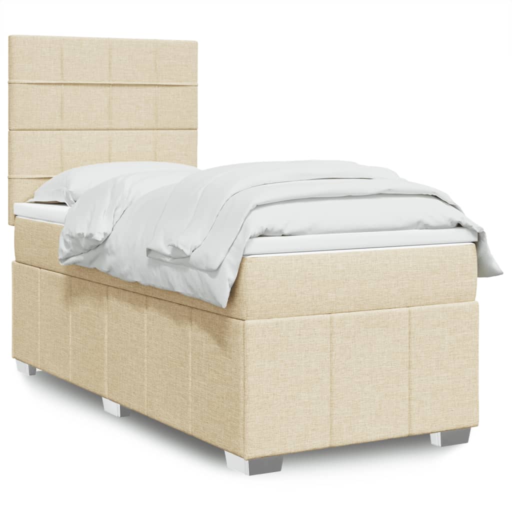 Κρεβάτι Boxspring με Στρώμα Κρεμ 100 x 200 εκ. Υφασμάτινο - Pakobazaar