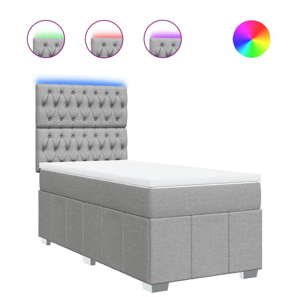 Κρεβάτι Boxspring με Στρώμα Ανοιχτό Γκρι 100x200 εκ. Υφασμάτινο - Pakobazaar
