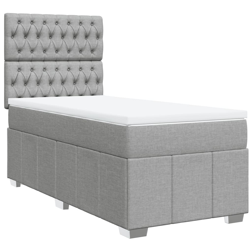 Κρεβάτι Boxspring με Στρώμα Ανοιχτό Γκρι 100x200 εκ. Υφασμάτινο - Pakobazaar