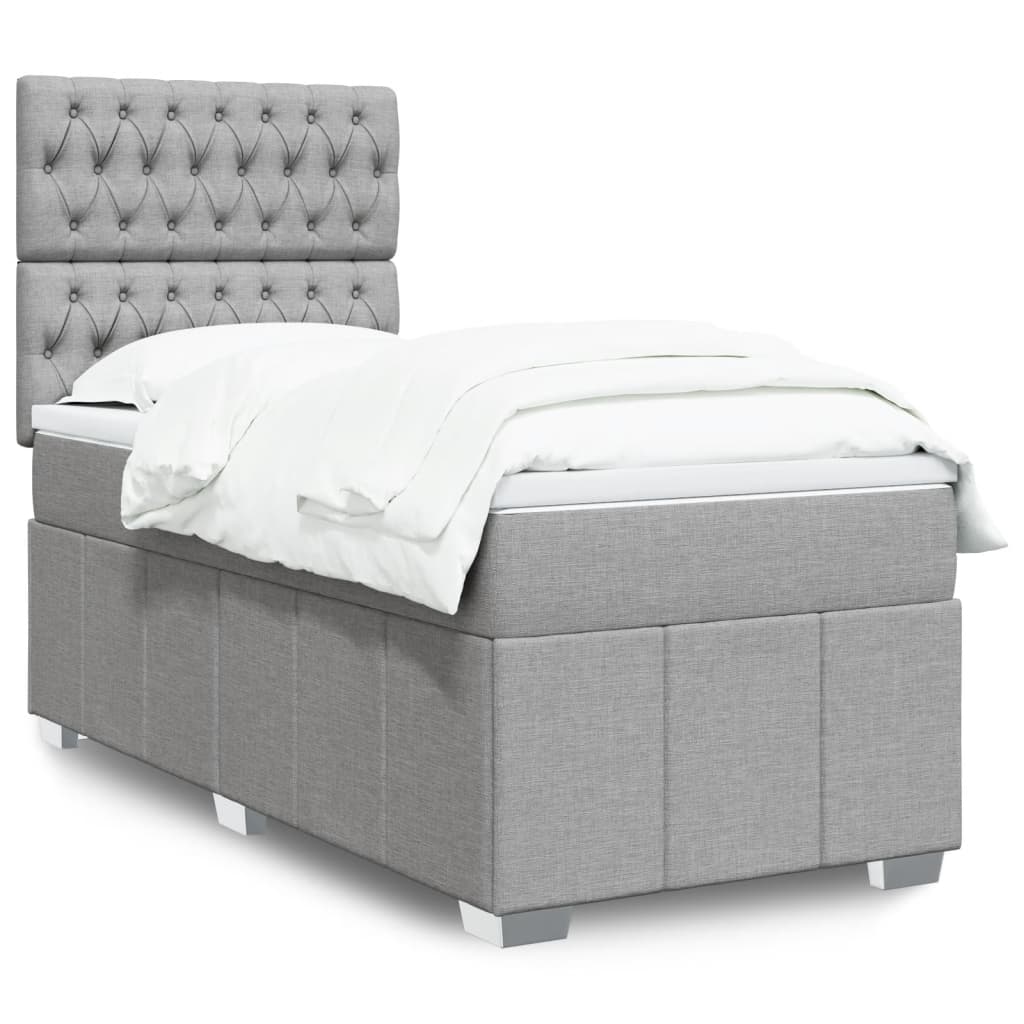 Κρεβάτι Boxspring με Στρώμα Ανοιχτό Γκρι 100x200 εκ. Υφασμάτινο - Pakobazaar